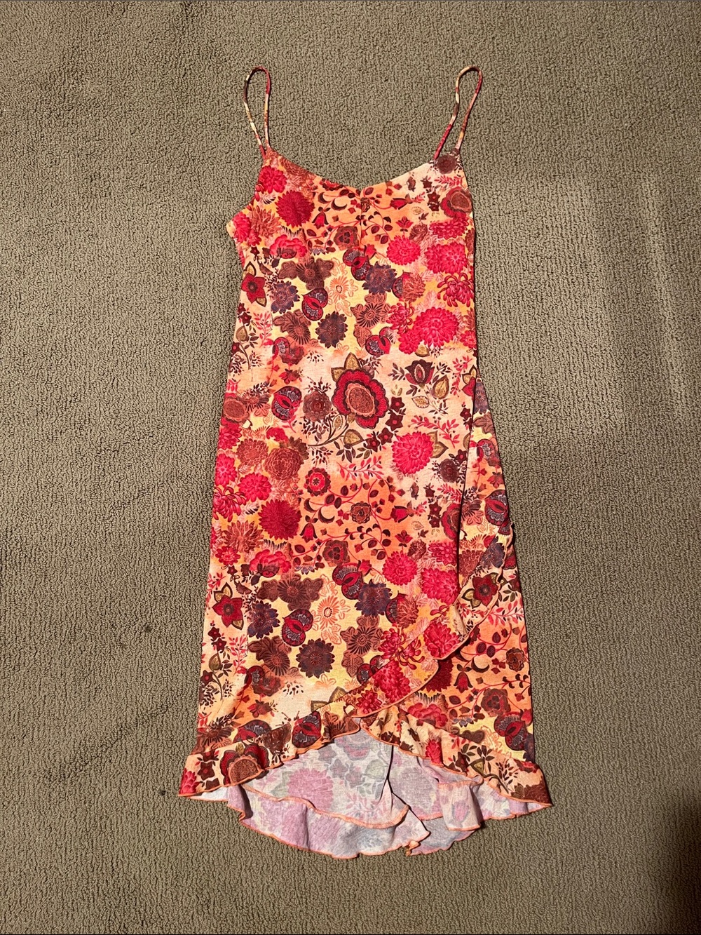 Floral Ruffle Fitted Dress - Pink & Orange Floral